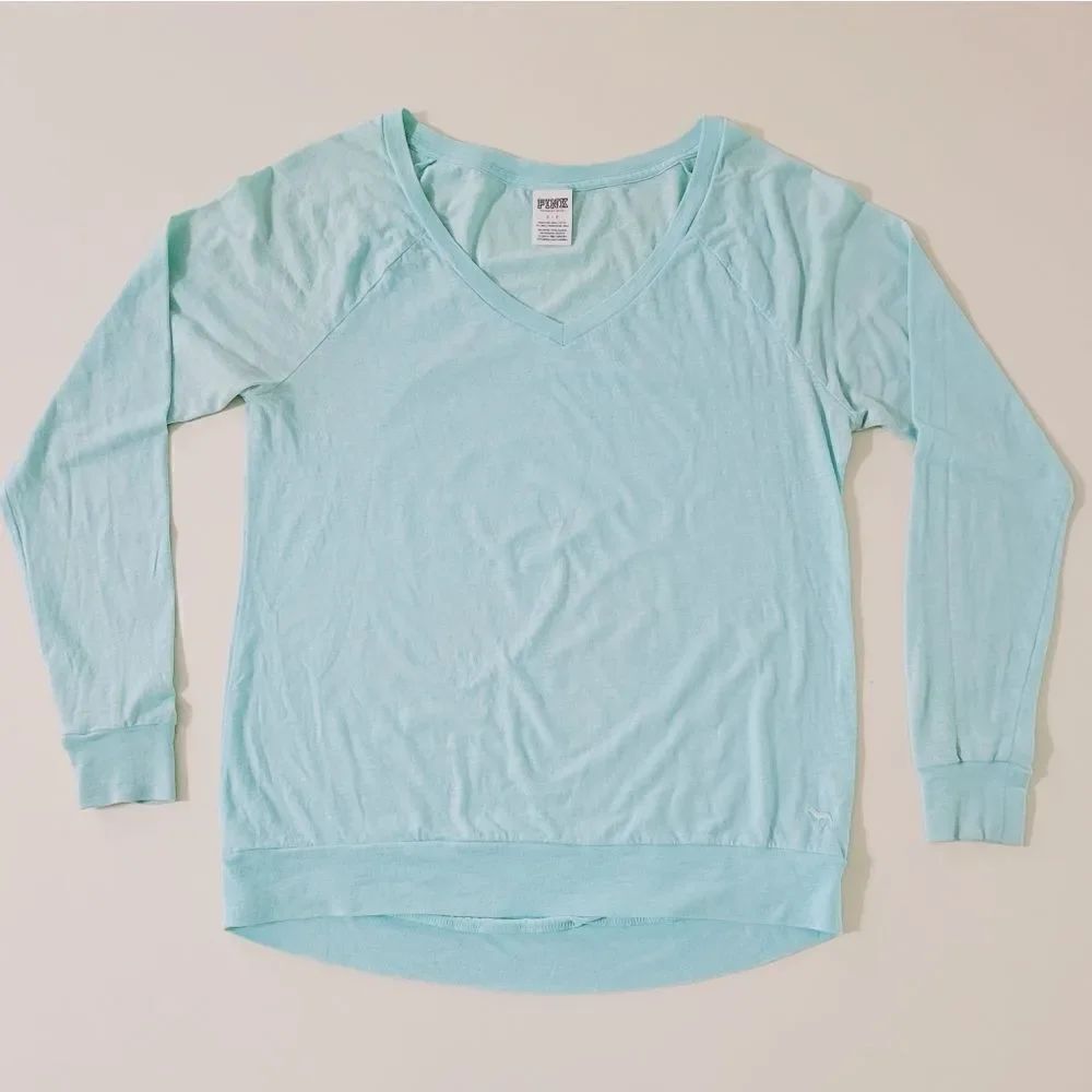 Pink Victoria's Secret Aqua Long Sleeve V-Neck Top